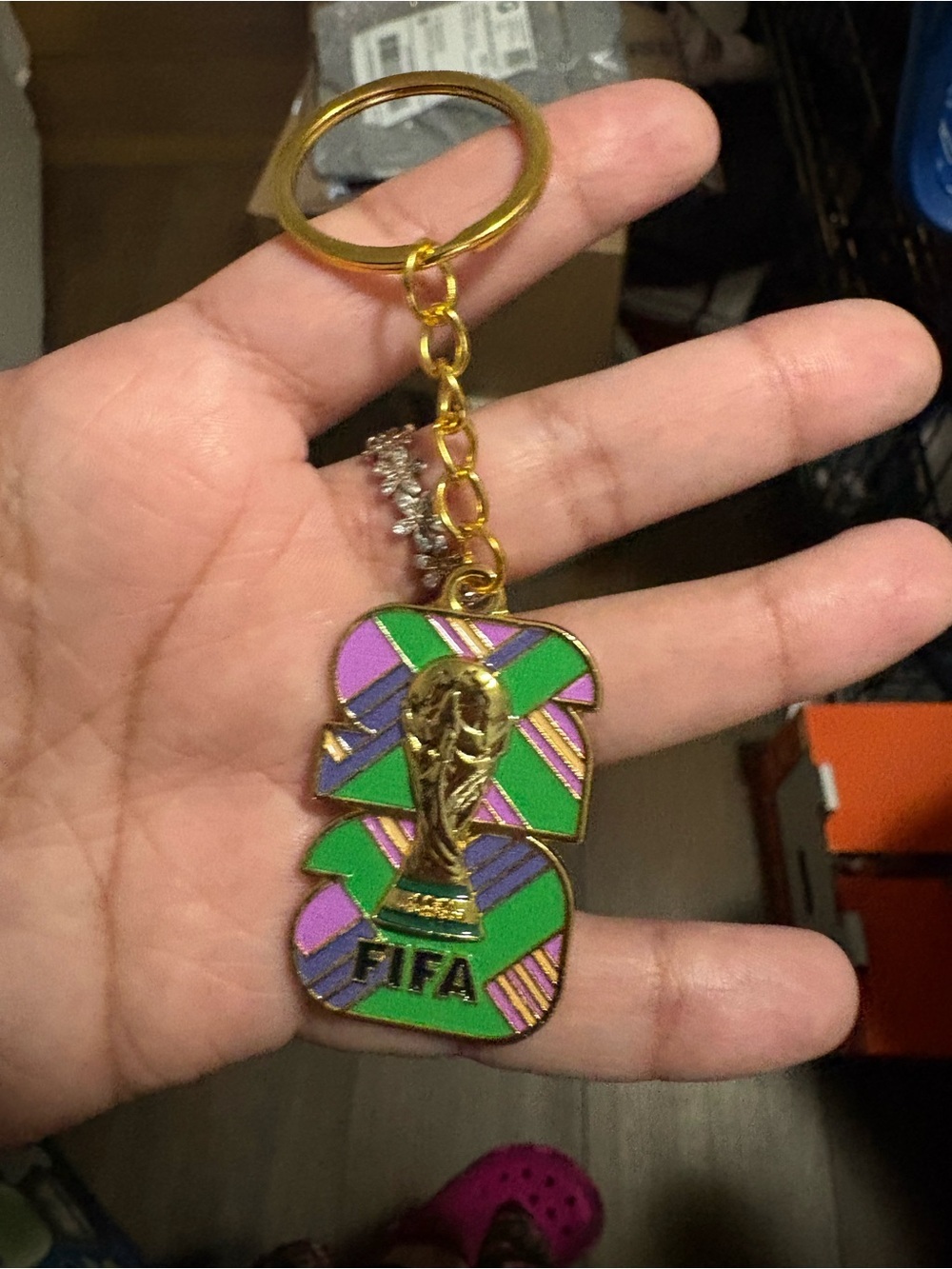 FIFA 3D Trophy Keychain in Green and Purple
